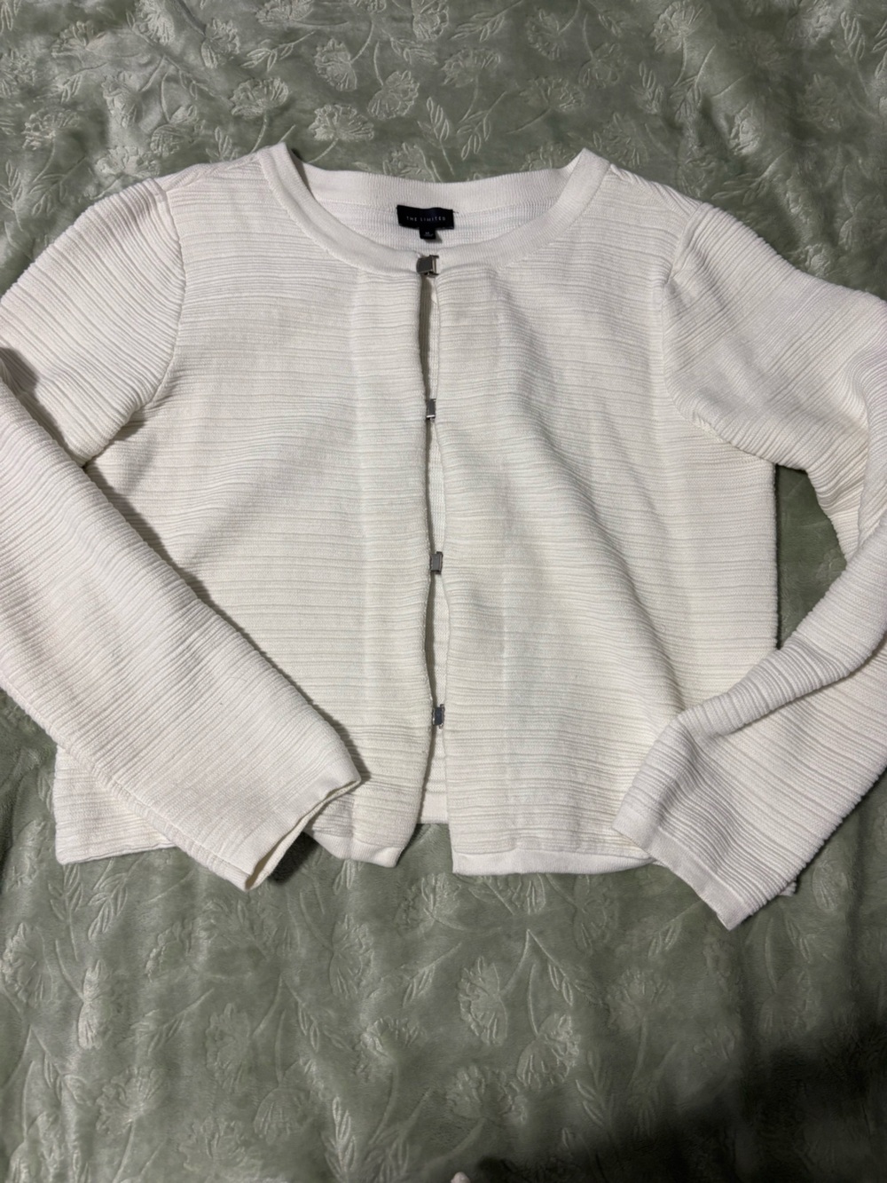 The Limited White Ribbed Clasp Front Jacket